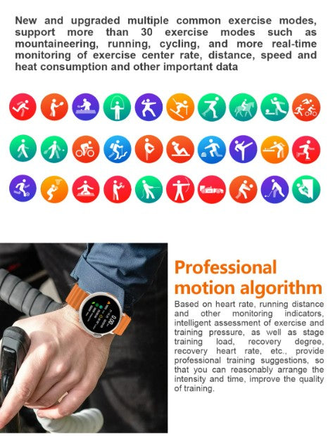 MT30 Smart Watch Ultra Long Range Waterproof - Silver-Brown Skin