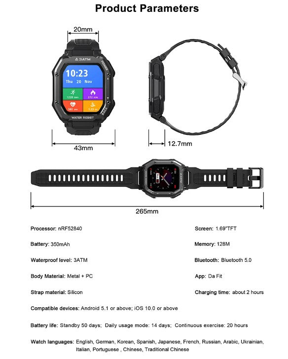 ROCK Rugged Smart Watch For Men Outdoor Sports - Army Green